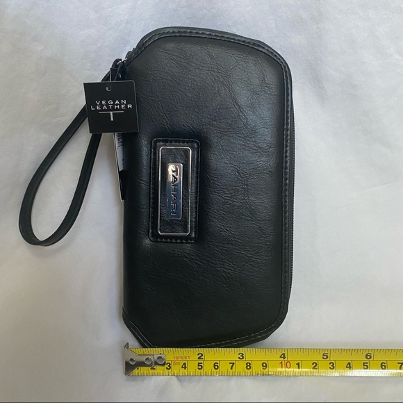 Tahari black Vegan Leather wristlet - wallet with zipper closure and wrist strap - Picture 7 of 8